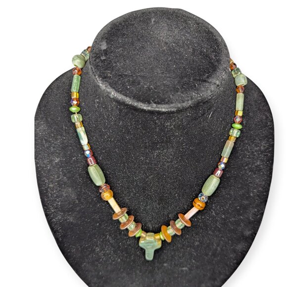 Multicolor Stone Beaded Necklace with Cross Pendant Hook Closure - Picture 8 of 11
